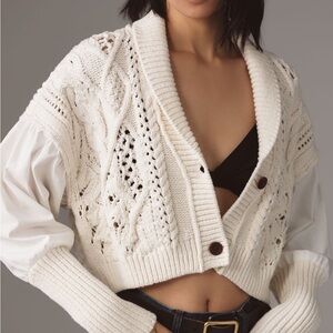 Anthropologie Cream Knit Shawl-Collar Cardigan – NWT – Size Small